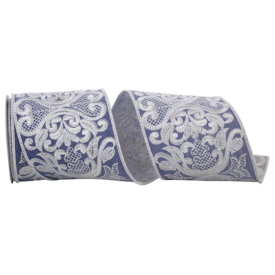 Reliant 4" x 5yd. Filigree Stitch Embroidered Wired Ribbon
